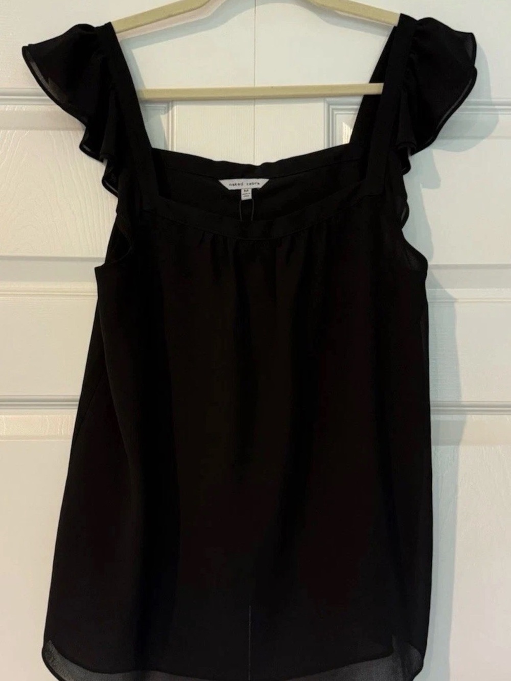 Naked Zebra Black Ruffle-Sleeve Square-Neck Camisole